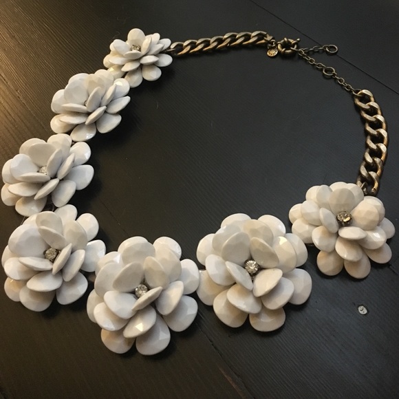 J Crew Necklace with White Flowers and Rhinestones - Picture 3 of 3